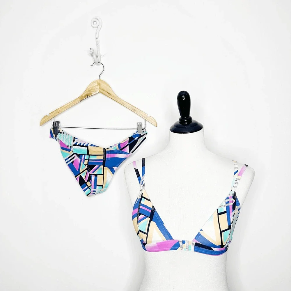 KOPPER & ZINK block party bikini sexy low rise tiny retro top small bottom M